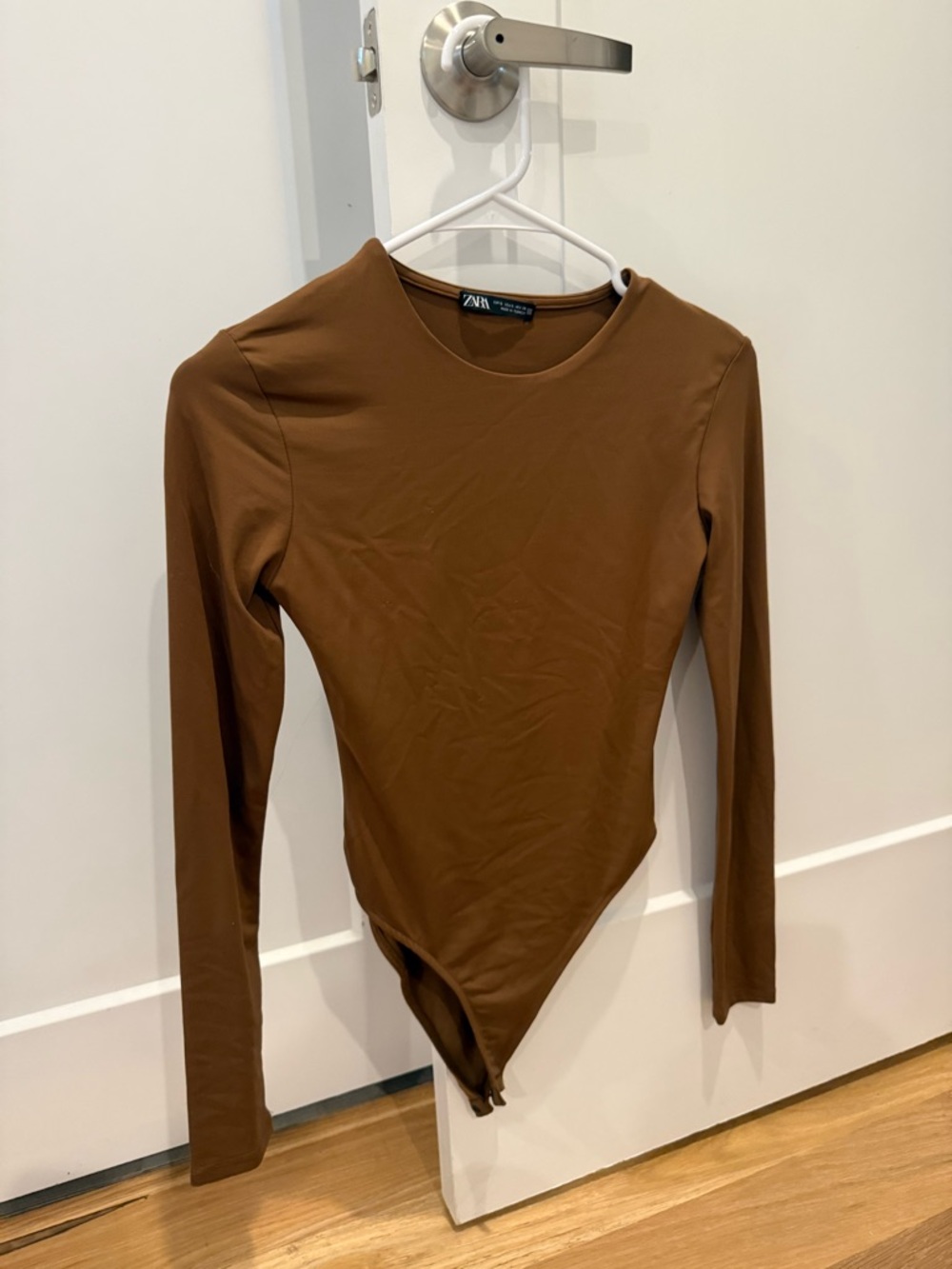 ZARA Chocolate Brown Long-Sleeve Crew Neck Bodysuit